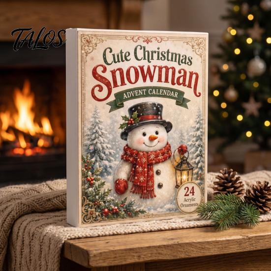 Christmas Party Favors Snowman Countdown Calendar, 24-Day Acrylic Ornament Set with Winter Collectible Holiday Toys Figures, Tree Hanging Decor, Gift