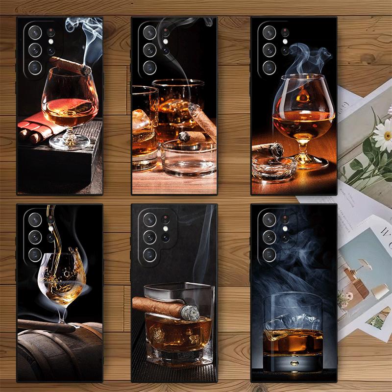 Cigar Whiskey Ice Drink Soft Phone Case for Samsung Galaxy S26 S25 Edge S24 Ultra S23 Plus S22 S21 FE S20 Black Cover Back Shell