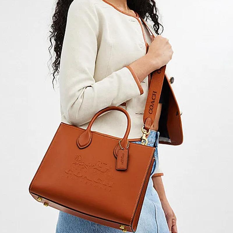 Coach Ace 26 Fashion Casual Minimalist Solid Color Leather Tote Bag Shopping Bag Shoulder Crossbody Handbag Medium Women Tote CR681-B4BAR