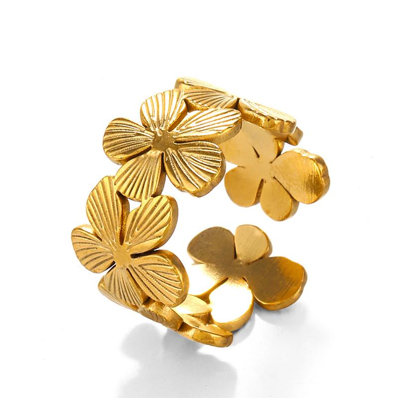 Stainless Steel Flower Texture Petals Rings for Women Chunky Open Knuckle Ring Exquisite Elegant Waterproof Jewelry New