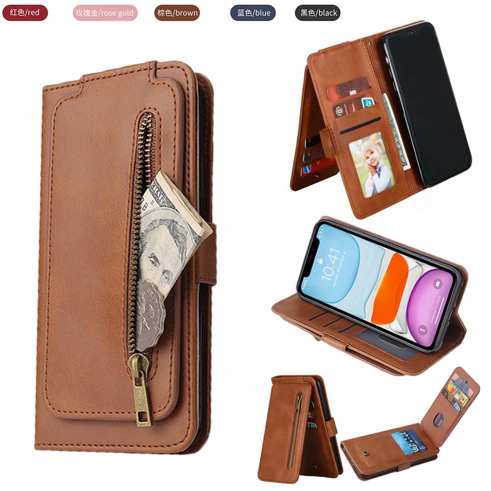 

Для Samsung S22 S21 S20 Plus Ultra A72 A52 A32 кожаный чехол-кошелек на молнии для iPhone 14/13/12/11 Pro XS XR Max Xiaomi с несколькими слотами для карт дизайн флип-чехол