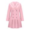 Women's Fashion Long Sleeve Colour Button V-Neck Slim Pleated Career Dresses
