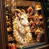 Lunar New Year Shop Window Display 2027 of Goat Cling, Golden?White Zodiac Static Glass Sheep Decal Sticker, Spring Festival Decor for Home Reusable