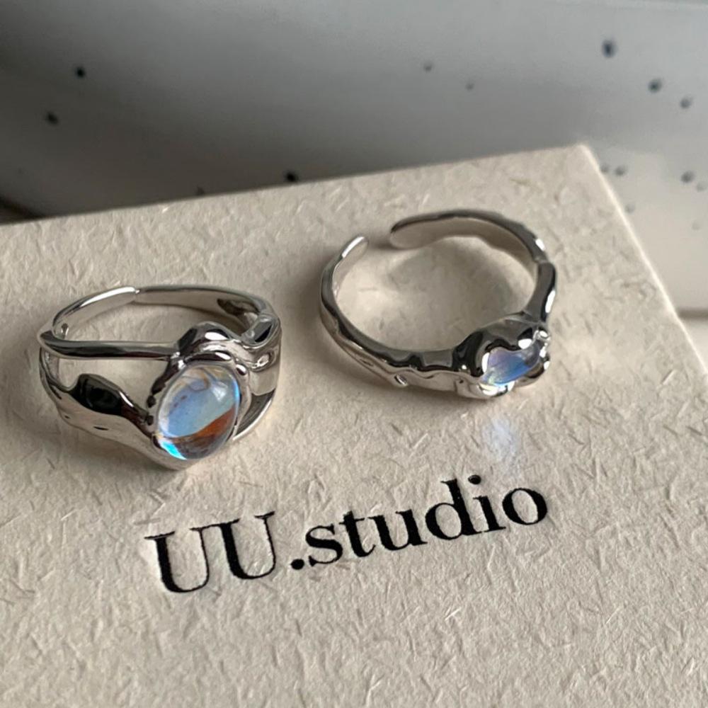 Moonstone Ring Female Cold Wind Open Ring Irregular Index Finger Ring