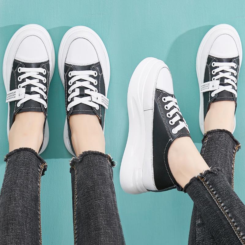 

thick-soled white shoes women s feet show small leather 2025 spring new inner height increase women s shoes versatile casual single shoes board shoes 40