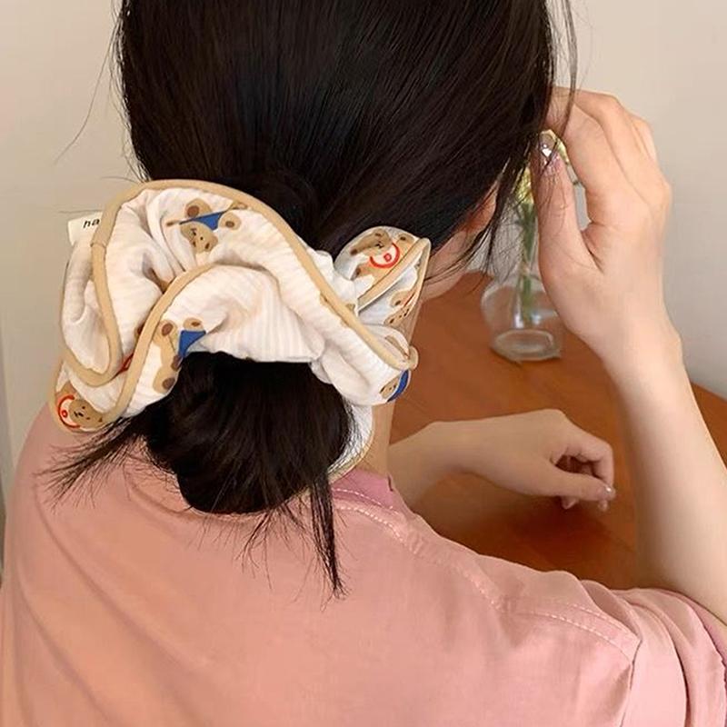 Cute Bear Striped Large Intestine Hair Ties Summer Sweet Women'S Ball Head Tie Versatile Hair Accessories Hair Ropes Headwear