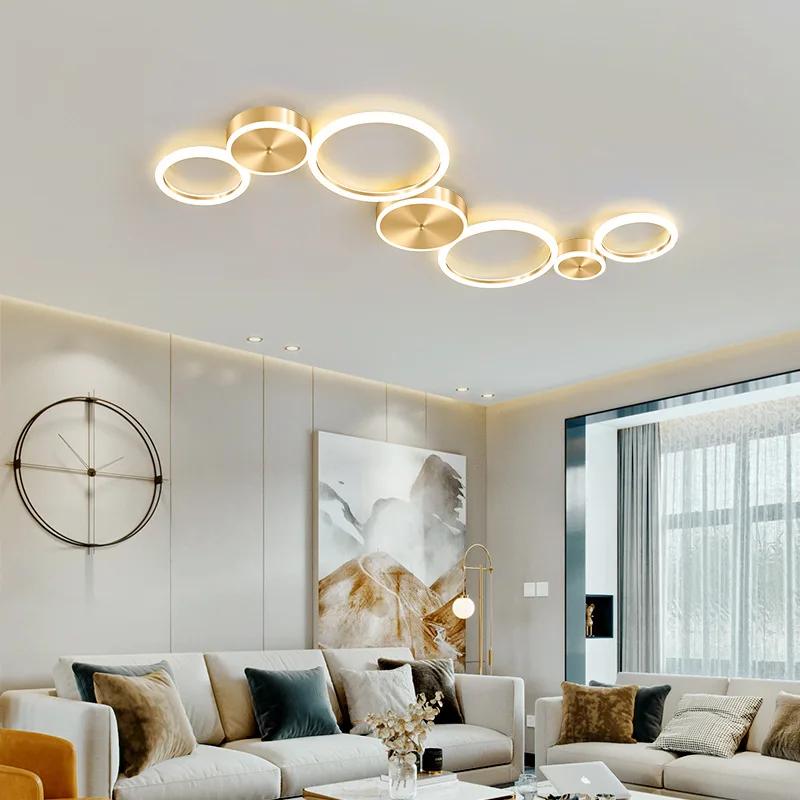 Modern Simple LED Ceiling Lamp Chandelier For Living Room Dining Room Bedroom Luxury Circle Rings Golden Indoor Ceiling Lighting