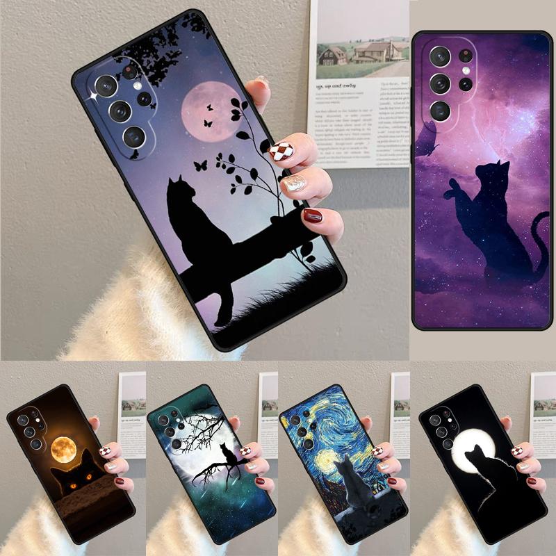Anime Mond Katze Handyhülle für Samsung Galaxy note 10 pro S26 Ultra S23 S24 FE S25 S21 S22 PLUS stoßfeste Hülle