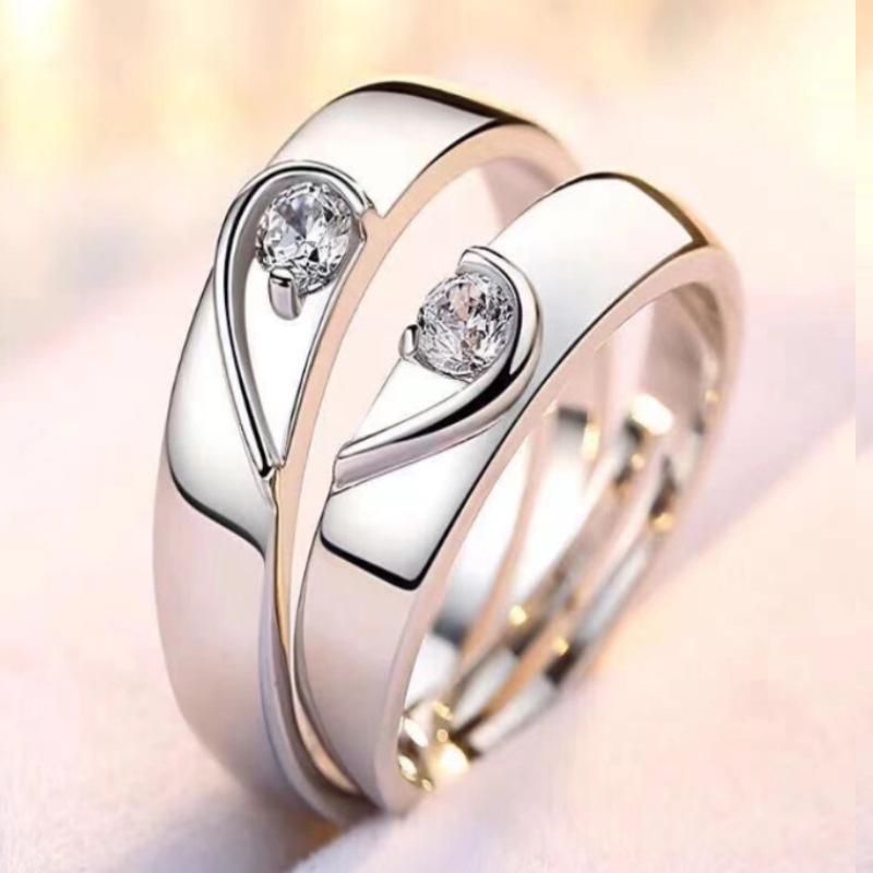Korean Style Zircon Couple Rings: Elegant, Versatile, Adjustable Crown Design for Men and Women