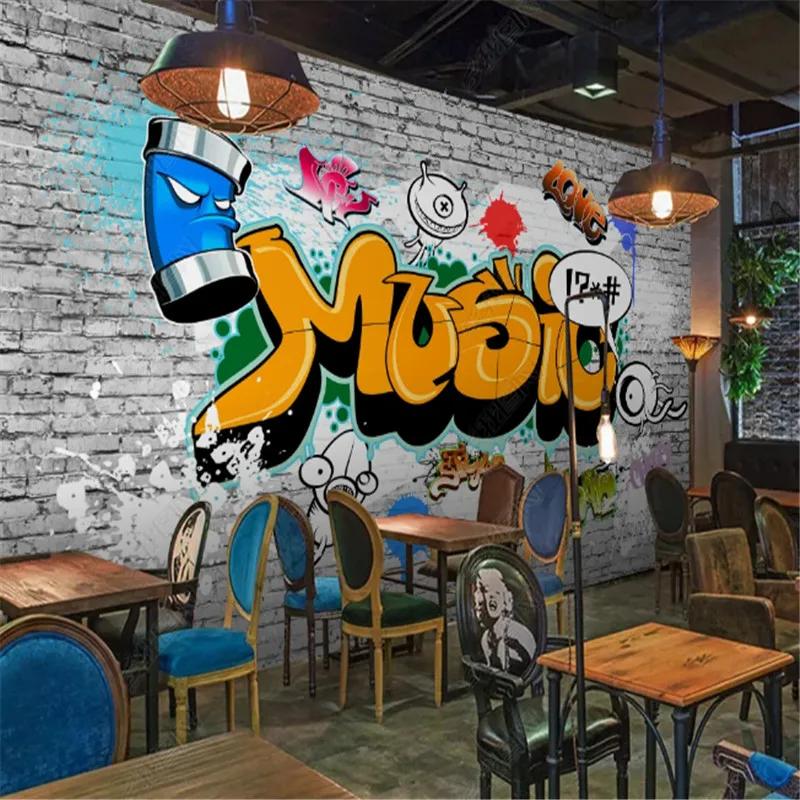 European Retro Graffiti 3d Mural Bar Industrial Decoration Wallpaper Restaurant Background Wall Paper Mural