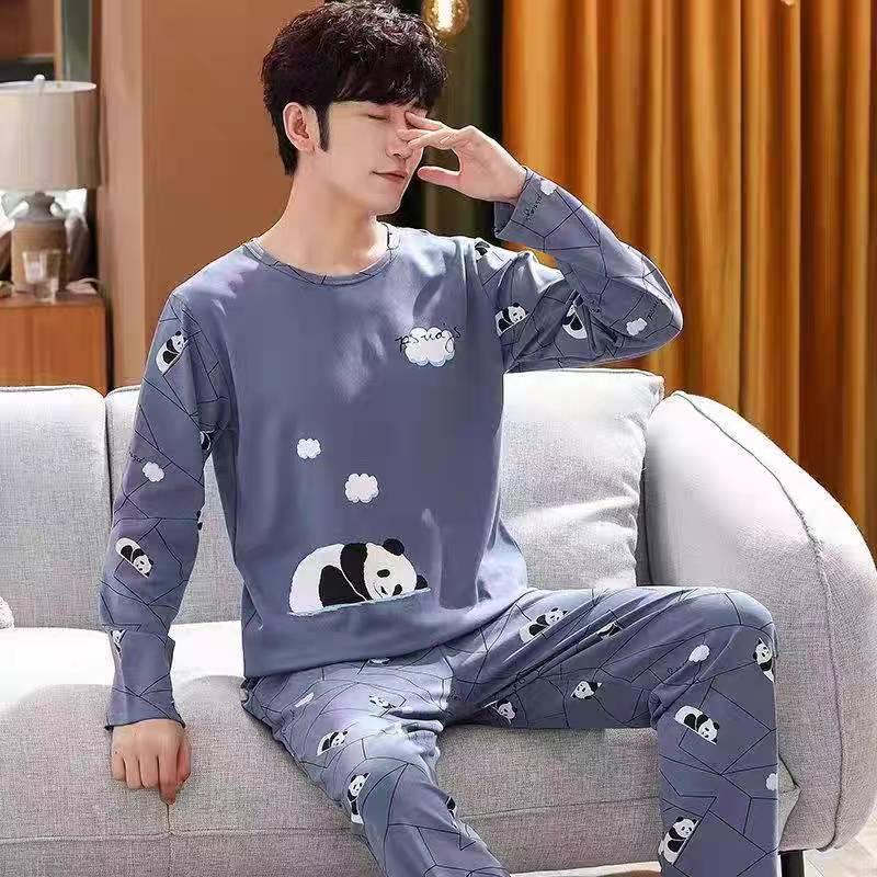 Men's Long Sleeve Pajamas Set - Spring/Autumn Style, Plus Size, Suitable for Teens and University Students, Indoor/Outdoor Wear