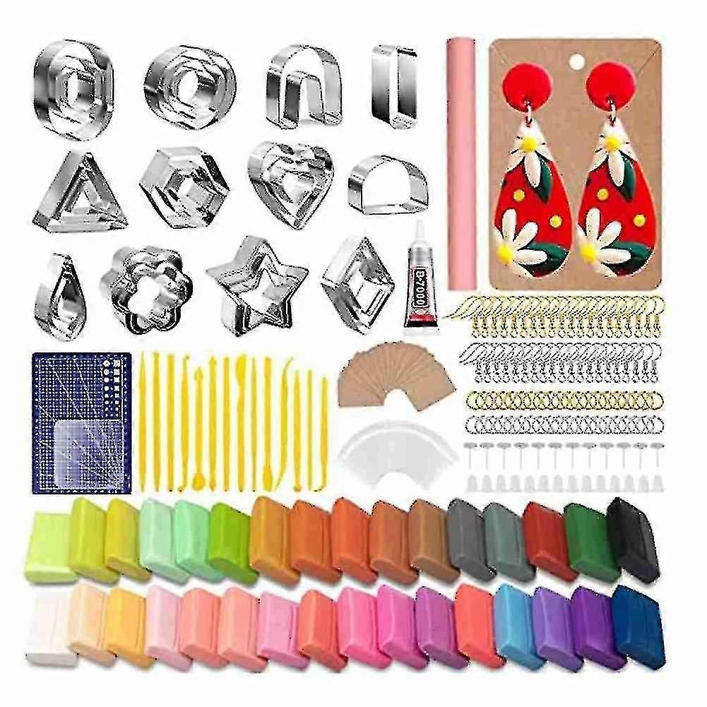 Polymer Clay Earring Making Kit Include 30pcs Polymer Clay Earring Cutters Molds, 32colors Clay, To