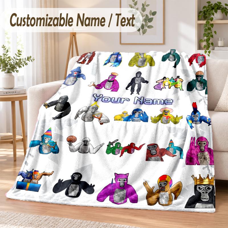 Gorilla Tag cartoon Custom Name Flannel Throw Blanket Soft Warm for Sofa Bed Indoor Home Use