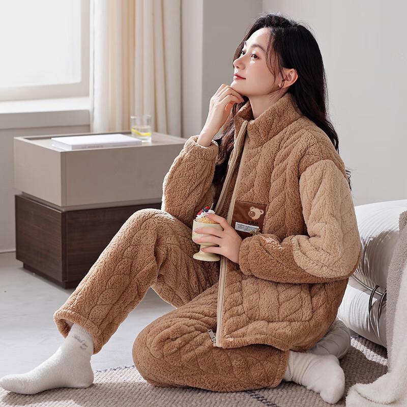 Shenbaolai Women's Winter Padded Coral Fleece Loungewear