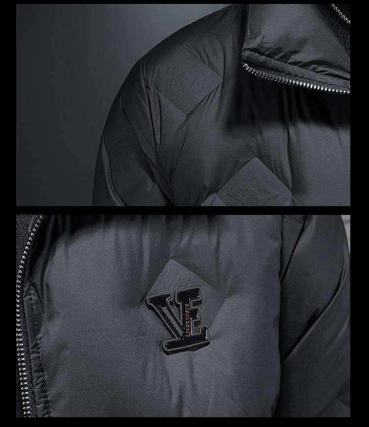2025 Winter Men's Embossed Stand Collar Down Jacket - European Style Trendy Casual Outerwear