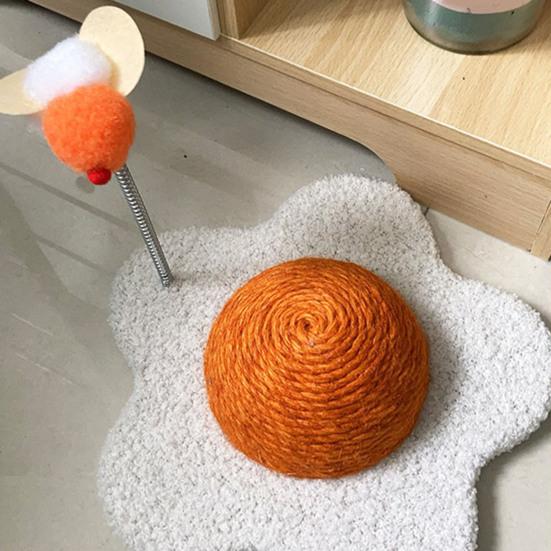 Cat Scratch Pad Flower Shape Sisal Rope Cat Scratcher Interactive Floor Cat Scratching Board with Spring Plush Bee for Furniture Protector