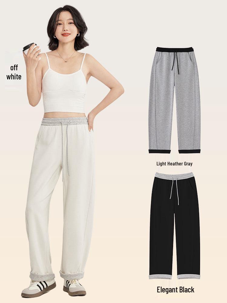 Merino Wool Air Layer Women's High Waist Wide-Leg Sweatpants - Autumn Sport Casual Two-Wear Straight Leg Design