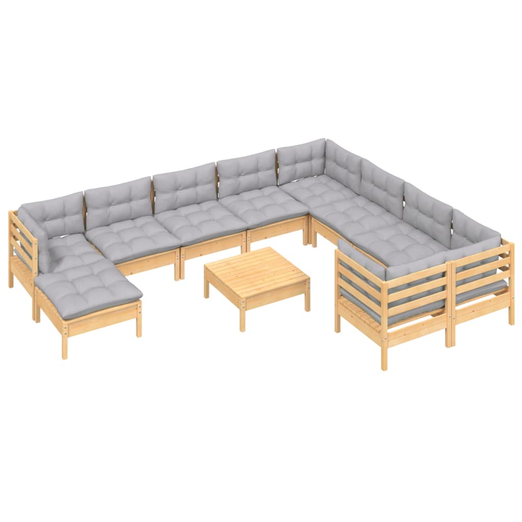 Vidaxl 11-Cz. Garten-Sitzgruppe, Graue Kissen, Kiefer