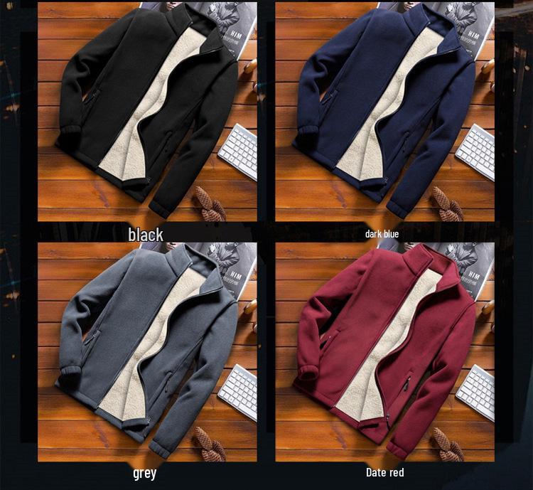 Men's Plus Size Thick Fleece-Lined Lambswool Winter Sweatshirt Jacket