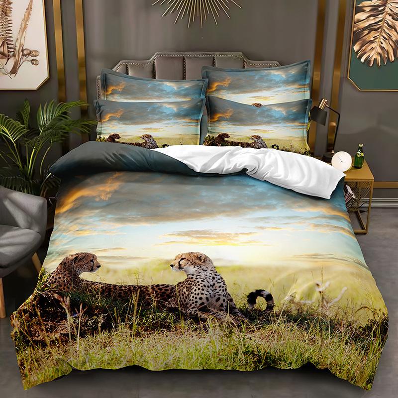 Mode 3D Dieren Beddengoed Set Gouden Luipaard Donzen Dekbedovertrek AU140 * 210 Volledige Maat Bedsprei Felle Beest Print met Rits Zachte Dekbedovertrek