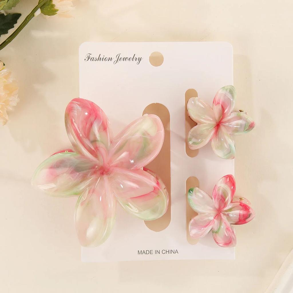 3 Pcs Hawaiian Gradient Flower Hair Claw Clip Women Fashion Large Hair Clip Girls Hairpin Barrettes Bohemia Hair Accessories
