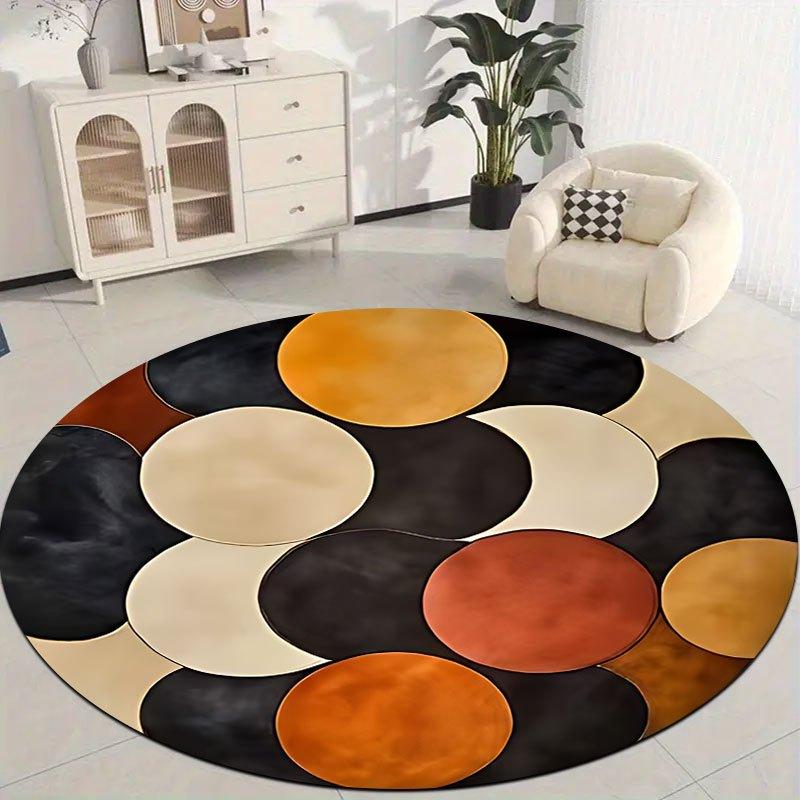Retro Color-blocking Design Flannel-printed Round Floor Mats Are Slip-resistant Suitable for Living Room Terrace Garden Carpets