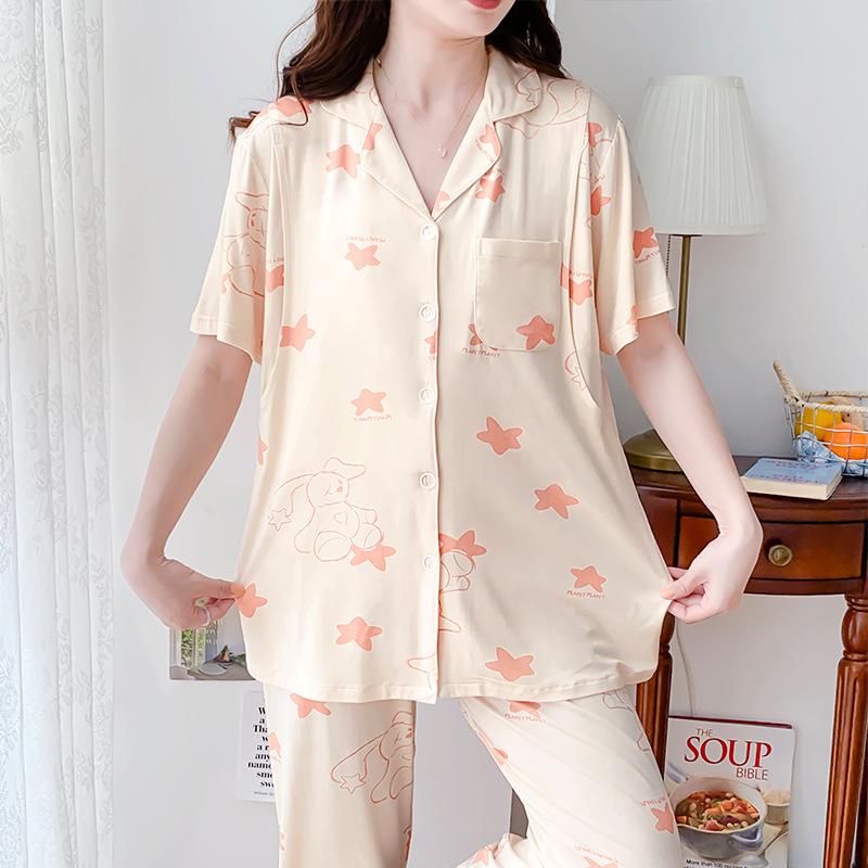 Plus Size Modal Cotton Maternity Pajamas - Short & Long Sleeve with Breast Pads for Nursing Moms