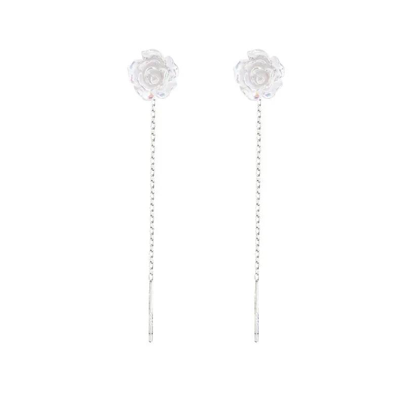 PONYKISS Silver Colorful Rose Cute Plant Stud Earring for Women Minimalist Fine Piercing Screw Bead Accessories