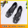 Rhinestone single shoes women's 2025 spring and summer new bow shallow mouth laden shoes flat shoes women