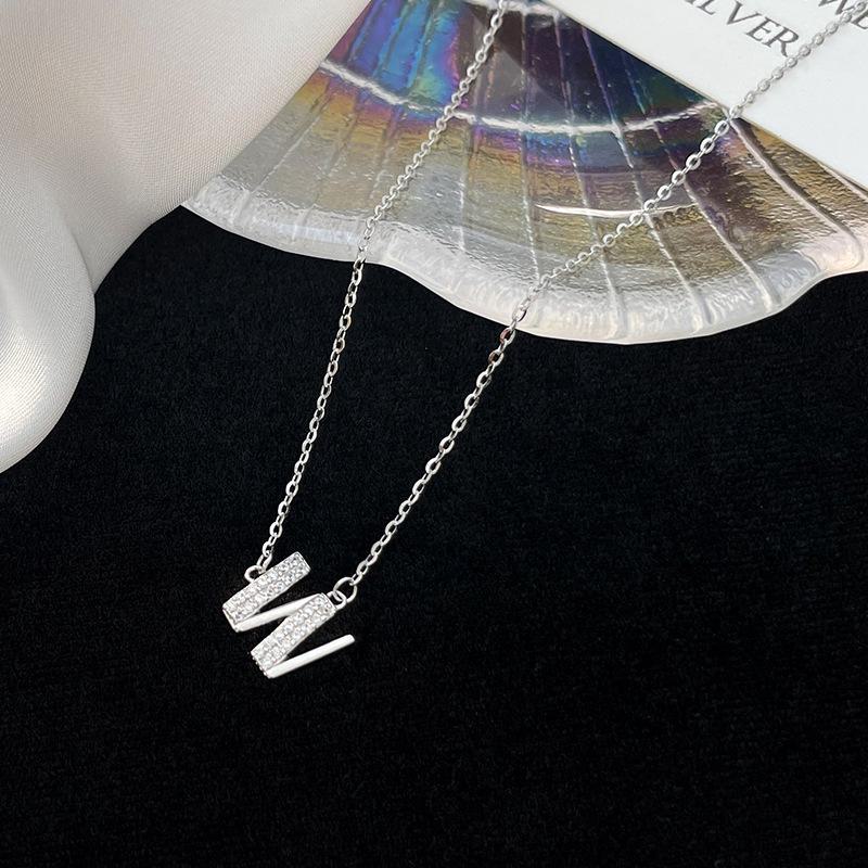 Banyan Tree S925 Silver Alphabet Necklace: Women's Summer Diamond Pendant with 26 English Letters Elegantly Designed.