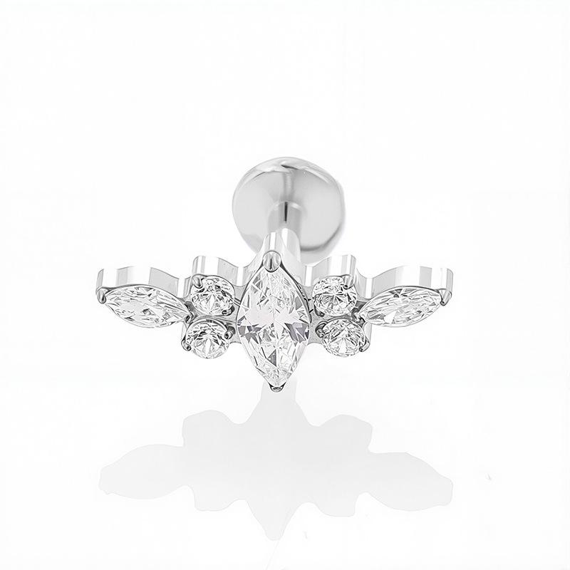 1 pièce G23 Titane Massif Filetage Interne Dos Plat Fleur CZ Clou de Tragus Cartilage Boucle d'Oreille Helix Rook Lobe Labret Bijou de Piercing