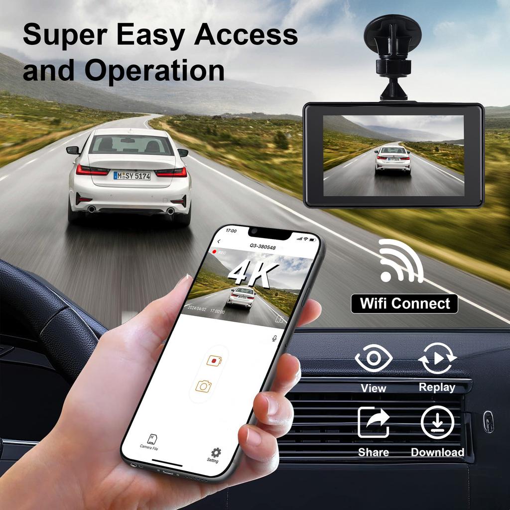 4K Ultra High Definition mit WiFi Mobile Internet ADAS BSD Front- und Heck-Dual-Recording-Fahrtenrekorder