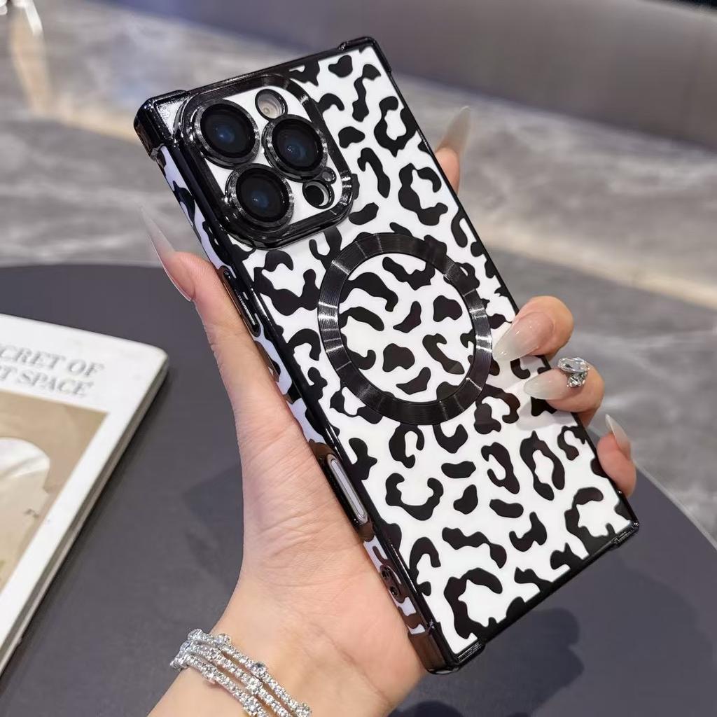 Fashionable and Soft Plated Shockproof Tiger Leopard Pattern Magnetic Case  iphone16 16pro 15 14 13 16ProMax 15Plus Phone Case