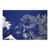 Four Carts Godzilla & Ukiyo-e Mt. Fuji Tenugui Towel - Navy, 100% Cotton, 90x34cm, Made in Japan. Perfect Japanese Souvenir, Fusion of Traditional