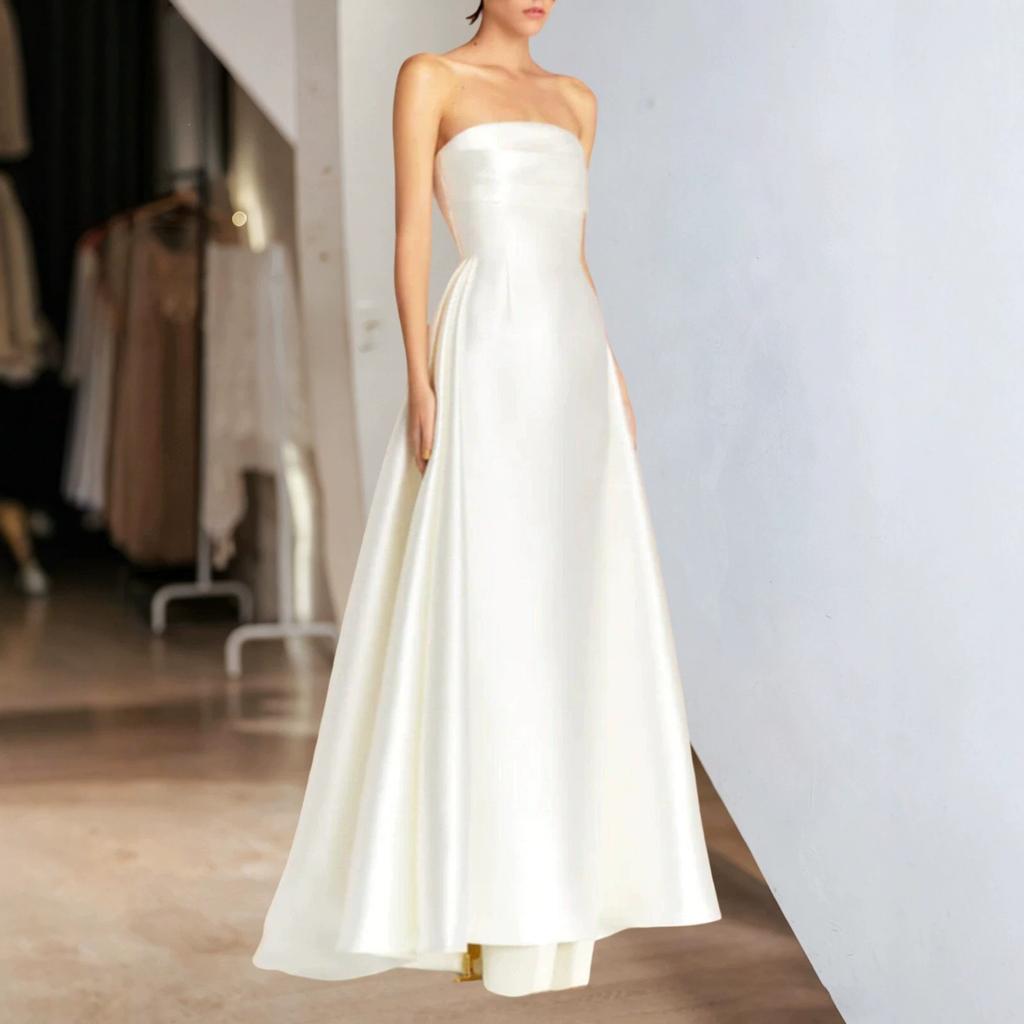 Tube top evening dress new white engagement light wedding dress temperament elegant long certificate small white dress