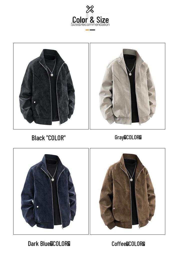 Men's Spring/Autumn Plus Size PU Leather & Corduroy Jacket - Trendy Lapel, Loose Fit, Hong Kong Style