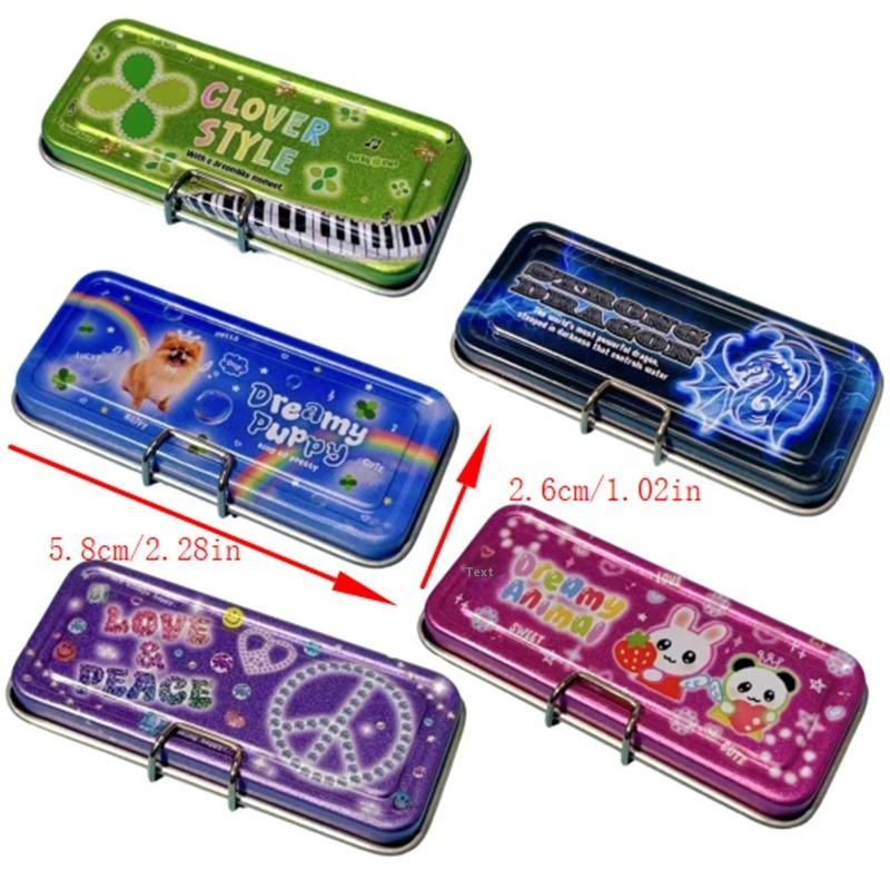 Dollhouse Miniature Double Layer Iron Pencil Box Pen Ruler Measuring Tape Scissors Model Micro Landscape Decor Pretend Play Toy