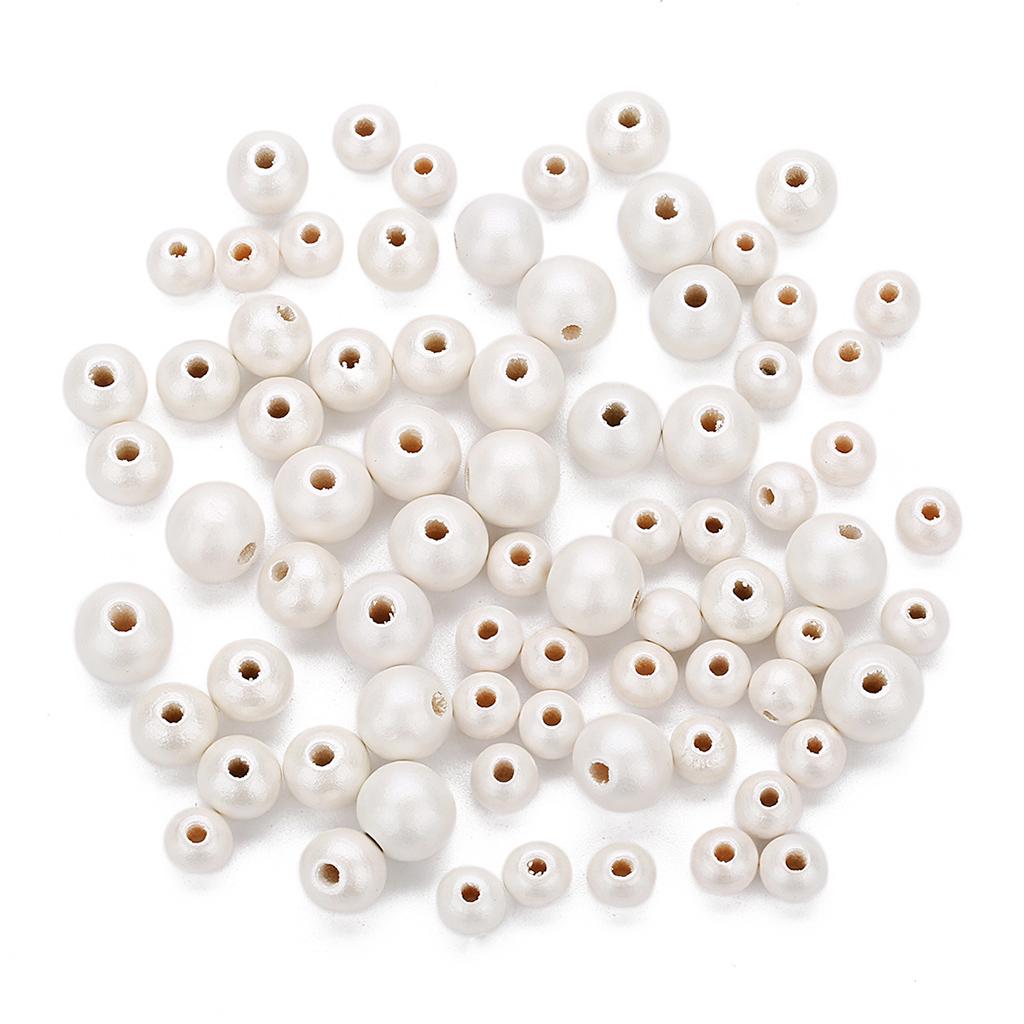 100 τεμάχια Pearl White Βαμμένες Ξύλινες Χάντρες Spacer Jewelry Κατασκευή 8mm