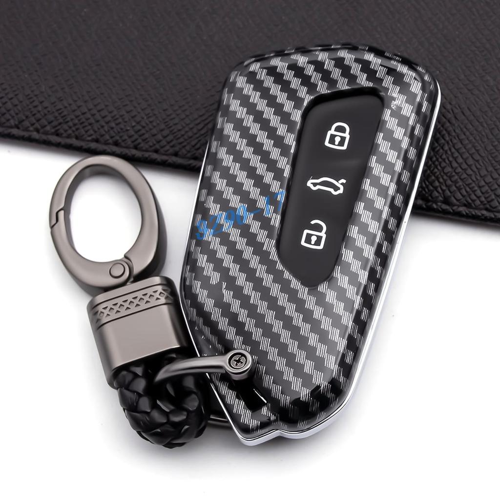 Carbon Fiber Smart Car Key Fob Cover Case Chain Ring For Vw Golf Gti Mk8 Id.3 Id.4 Atlas Seat Tarraco Ateca Cupra Formentor Born