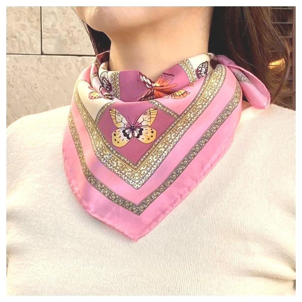 Silk 50x50cm Made in Butterfly Pink G.Barsanti&Figli Women's 100% Scarf, Small, Square, Italy, Design,