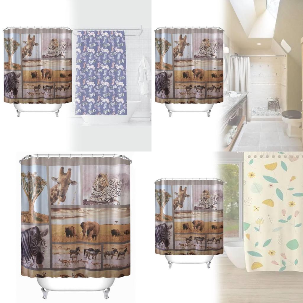 Animal Shower Curtain Peva Waterproof Bathroom Divider For Home Use