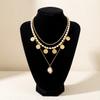 Bohemian Imitation Baroque Pearl Necklace Set for Women Portrait Coin Pendant Collar Necklace Beach Party Jewelry New Year Gift