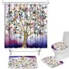Colorful Rainbow Tree Shower Curtain Set Non-Slip Rugtoilet Lid Cover Bath Mat Watercolor Blooming Tree Branches Shower Curtain