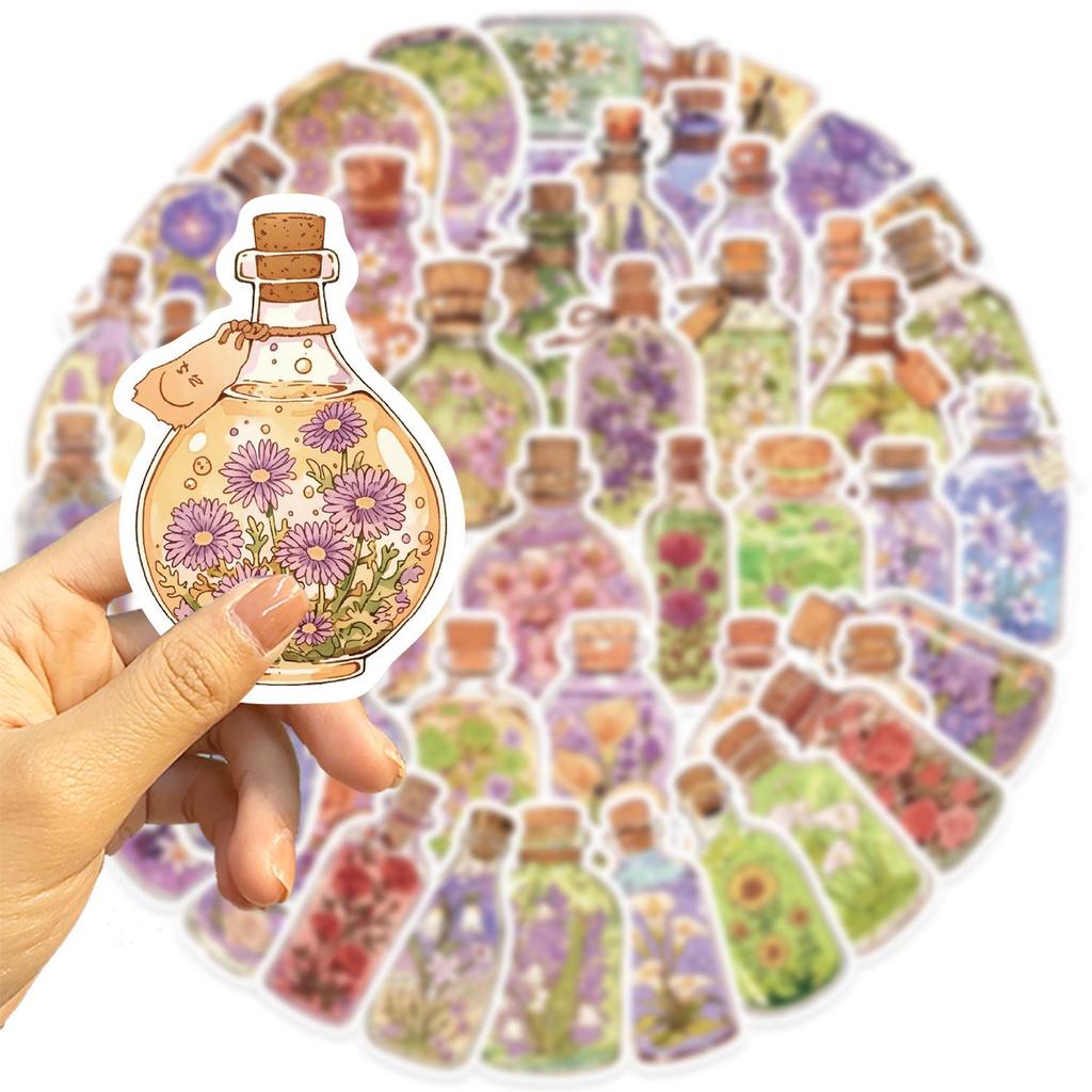 50 Retro Floral Waterproof Decorative Stickers - Miniature World Theme