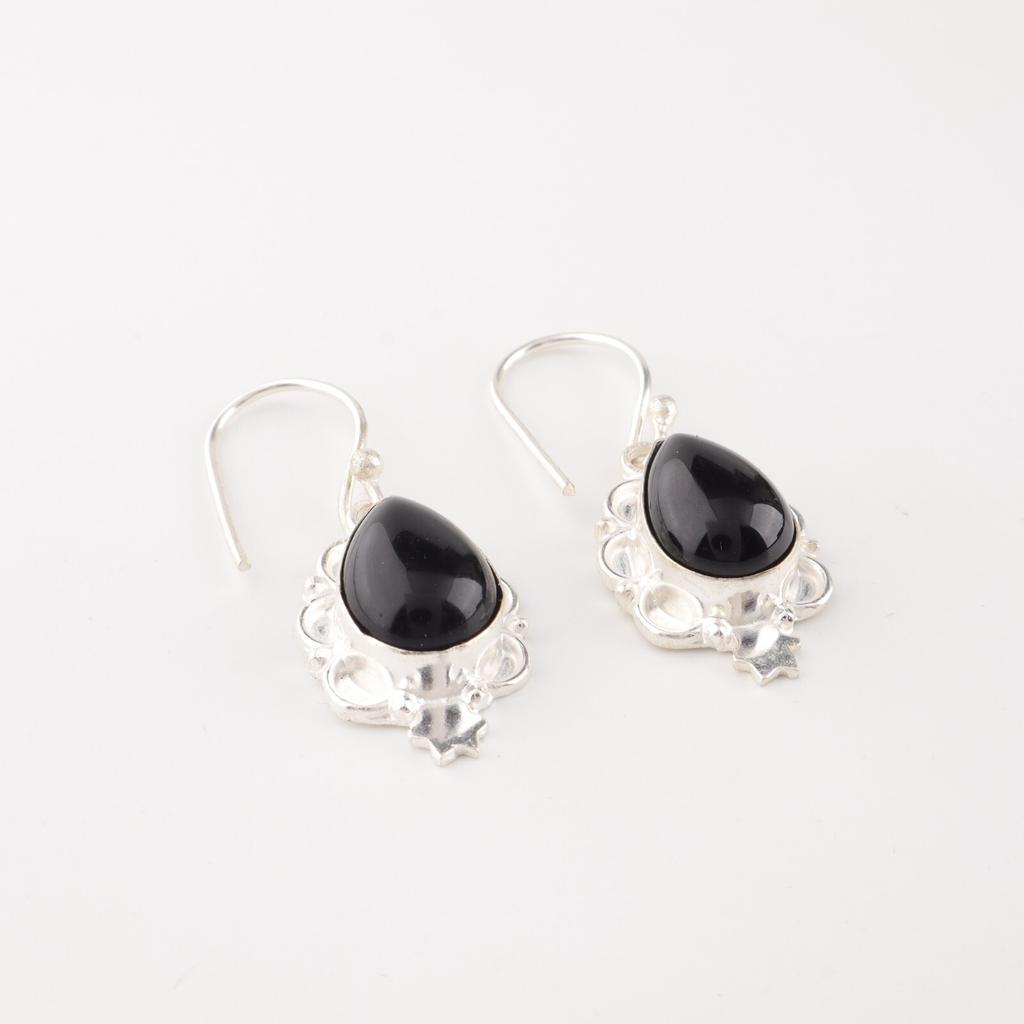 Genuine Black Tourmaline Gemstone 925 Sterling Silver Handmade Dangle Earrings EE-163-31