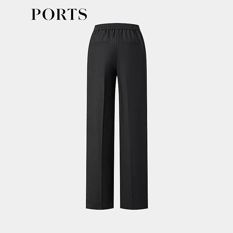 PORTS Women's Black Textured Wool Blend Straight-Leg Pants