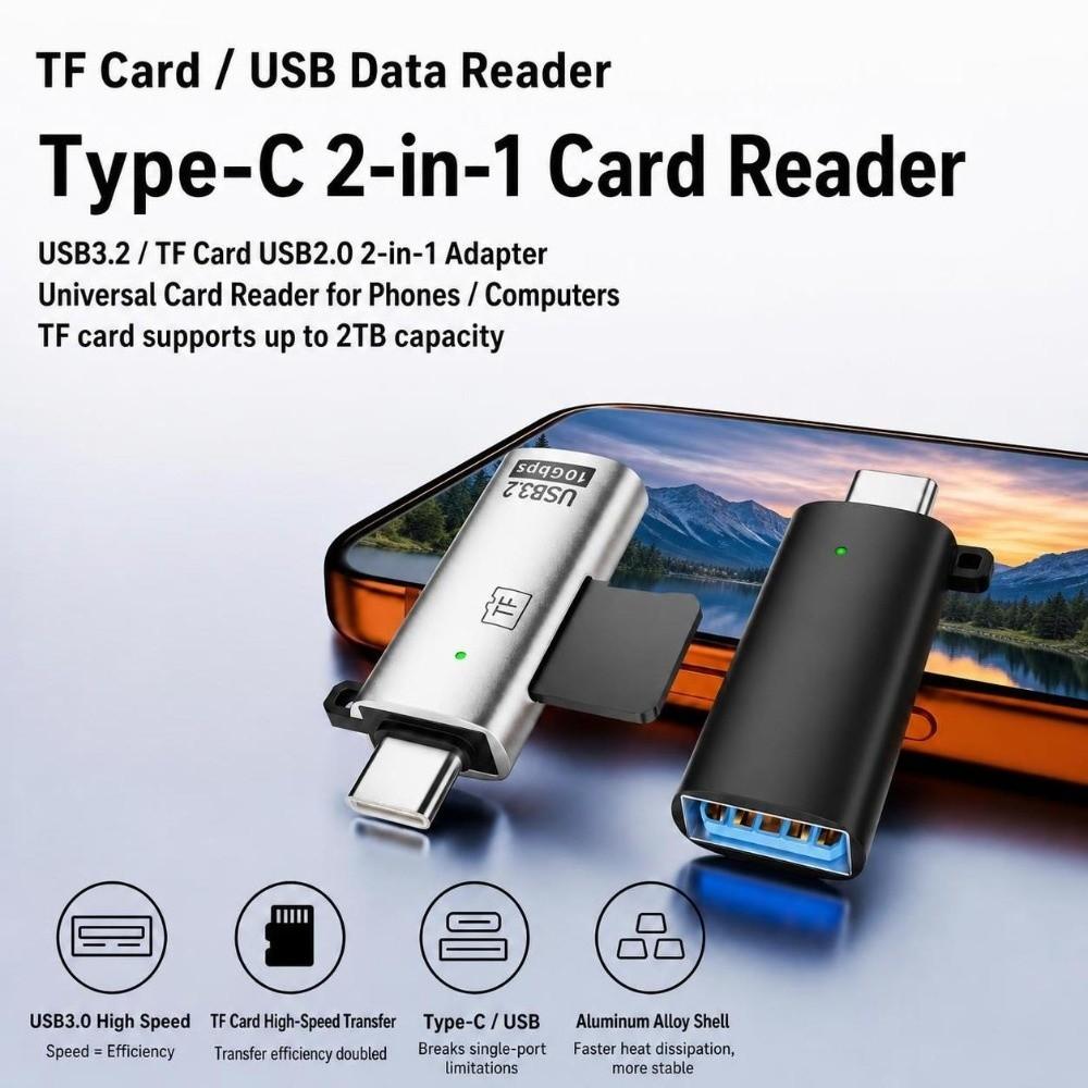 10Gbps Type-C Card Reader USB 3.2 USB Card Reader Practical TF Card Reader Video Viewing