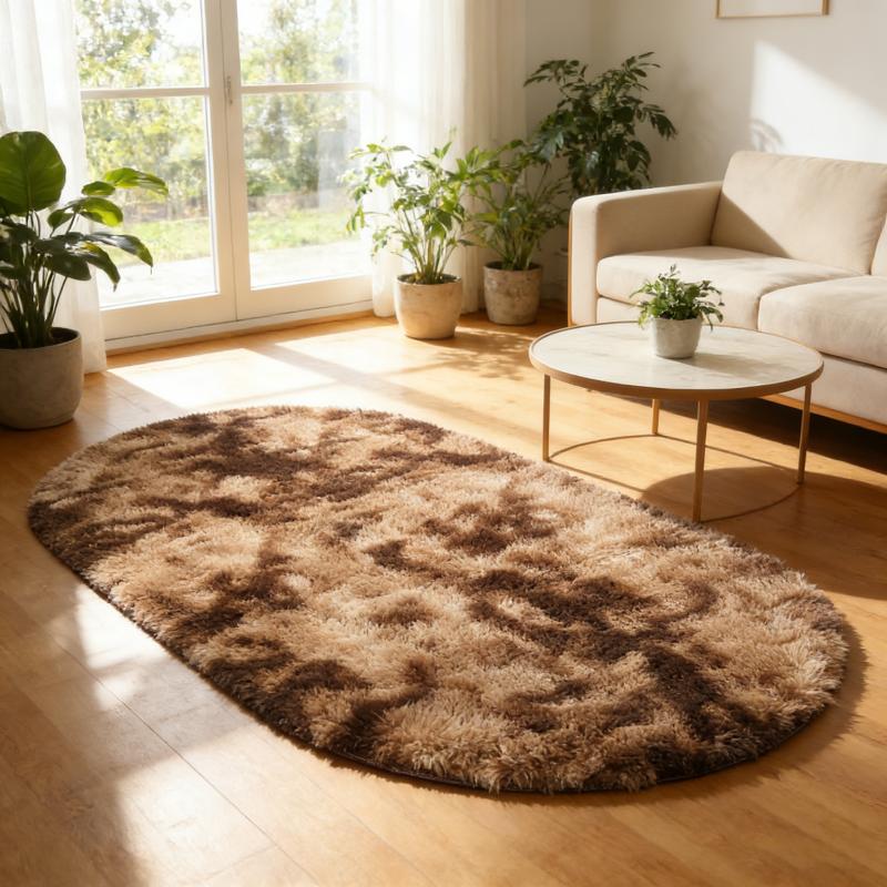 Rainbow Plush Carpet Oval Fluffy Rug For Girl Bedroom Long Pile Soft Beside Mat Large Area Rug Living Room Shaggy Kids Playroom Mat