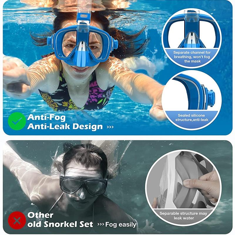 OLIKEI 3-in-1 Scuba Snorkeling Masks for Adults Kids Anti-Fog Leakproof Diving Mask Swimming Goggles Free Breathing Diving Glasses