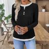 Women's Fashionable Solid Color Long Sleeved Round Neck Fake Two-piece Casual Pullover T-shirt Top